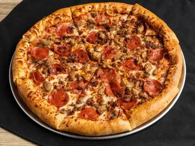 Meat pizza at Durkin’s Pizza